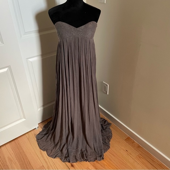 Mes Demoiselles Gray Marie Strapless Floral Lace Cotton Maxi Dress Sz FR 38 US 6 - Picture 1 of 10